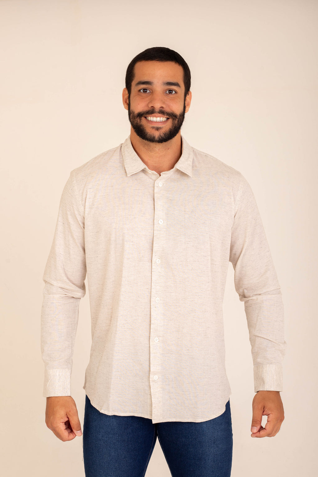 CAMISA MANGA LONGA EM ALGODÃO E LINHO